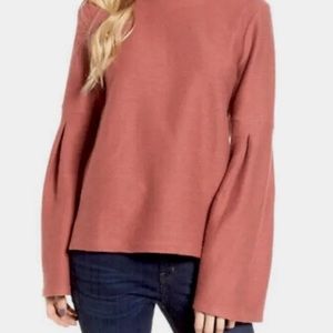 Madewell • Sweater Ribbed Salmon Mauve Round Neckline Bell Balloon Sleeve Small